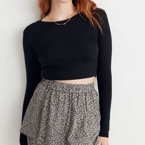 Madewell Fine Ribbed Crop Long-Sleeve Tee - black S